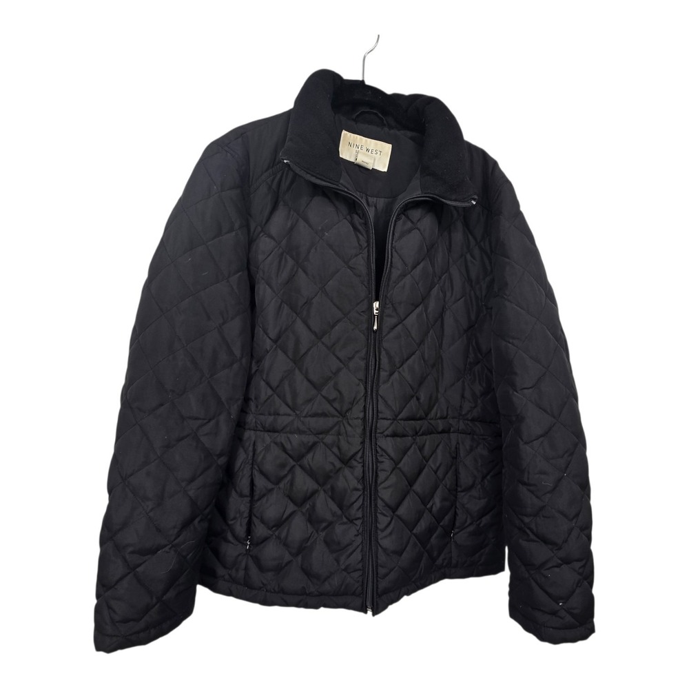 Nine West Anorak Down Puffer Coat Jacket Womens XL‎ Black Classic Warm Fleece
